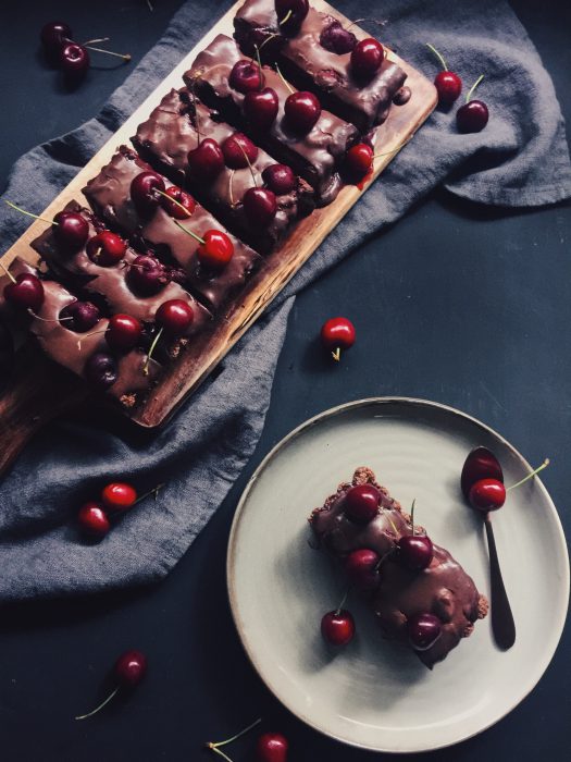 Coconut & dark chocolate cherry tart