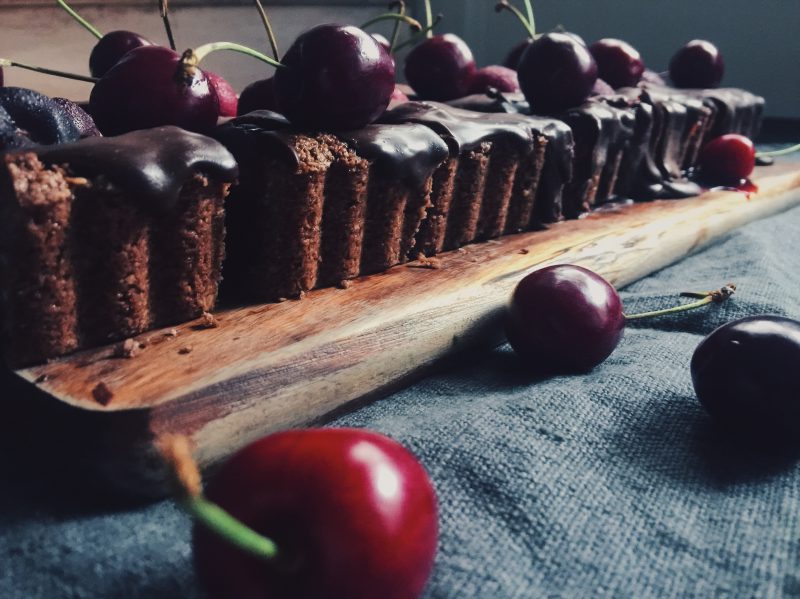 Coconut & dark chocolate cherry tart