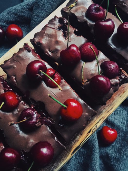 Coconut & dark chocolate cherry tart