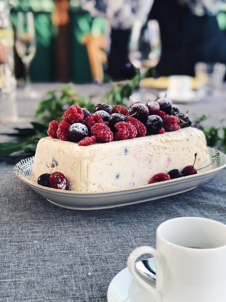 dark chocolate, cherry raspberry & almond semifreddo